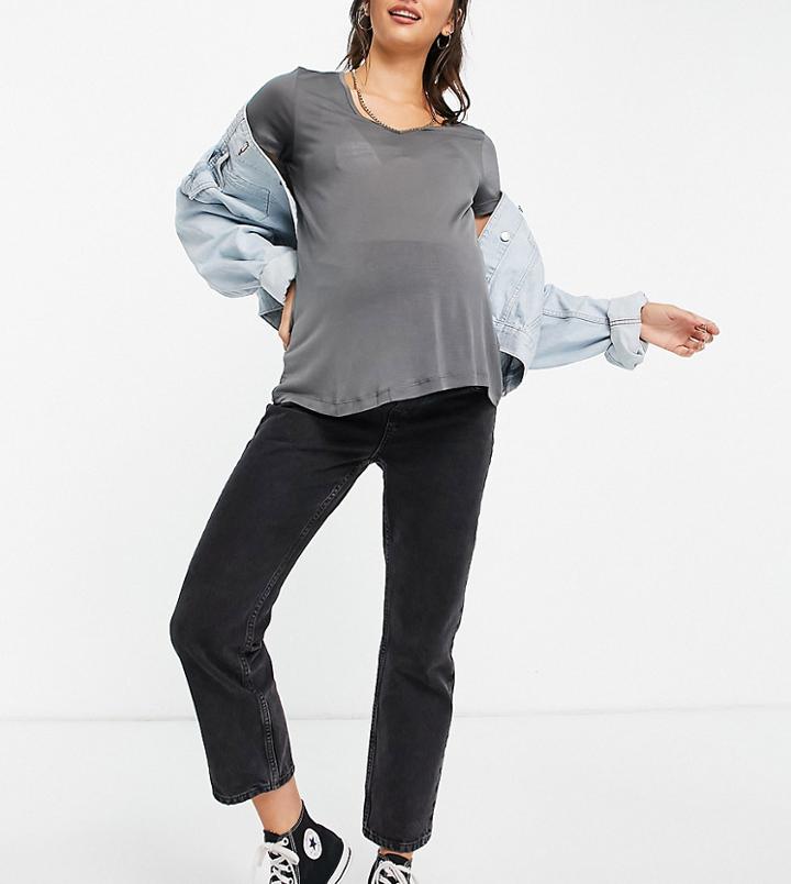 Asos Design Maternity Relaxed V-neck T-shirt In Shark Gray-grey