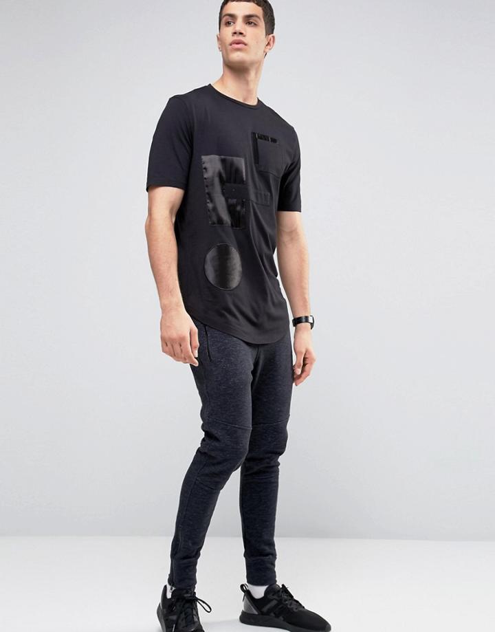 Religion Longline T-shirt With Absract Silk Patch Detail - Black