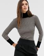 Fashion Union Striped Slim Fit Roll Neck Sweater-black
