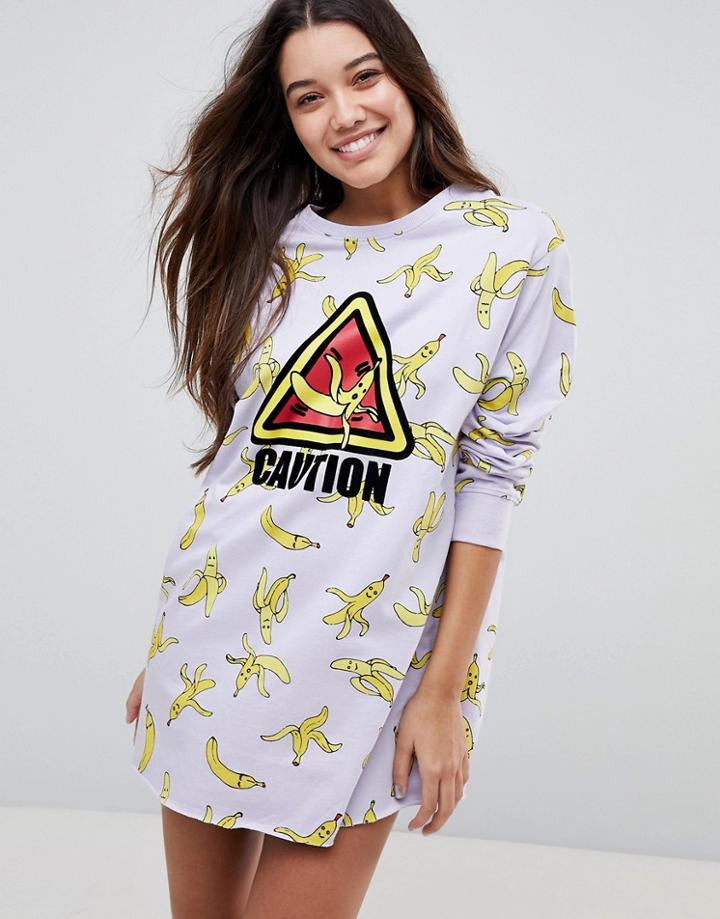 Asos Lounge Banana Caution Sweat Dress - Multi