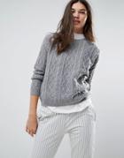 Bershka Cable Knitted Sweater - Gray