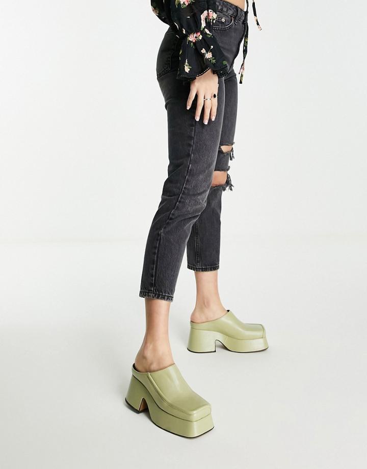 Topshop France Square Toe Heeled Mule In Lime-green