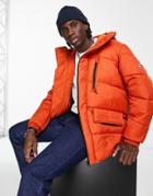 Tommy Jeans Asymmetric Zip Hooded Puffer Jacket In Orange