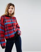 Asos Sweater In Check With Fluffy Yarn - Red