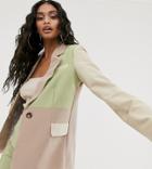 Unique21 Relaxed Blazer In Tonal Color Block Two-piece - Multi