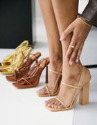 Public Desire Halley Block Heel Sandals In Camel Patent-neutral