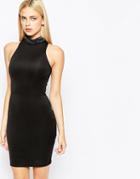 Oh My Love Body-conscious Dress With Embellished High Neck - Black
