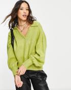 Asos Design Oversized Sweater With Open Collar In Green