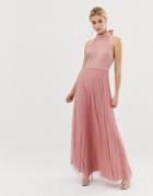 Asos Design Scuba Top Pleated Tulle Maxi Dress - Pink