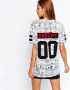 Criminal Damage Oversized Boyfriend T-shirt With Snoopy Comic Strip Print & Varsity Number Back - Multi
