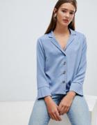 New Look Long Sleeve Button Through Detail Boxy Shirt - Blue