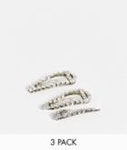 True Decadence 3-pack Crystal Hair Clips In Silver