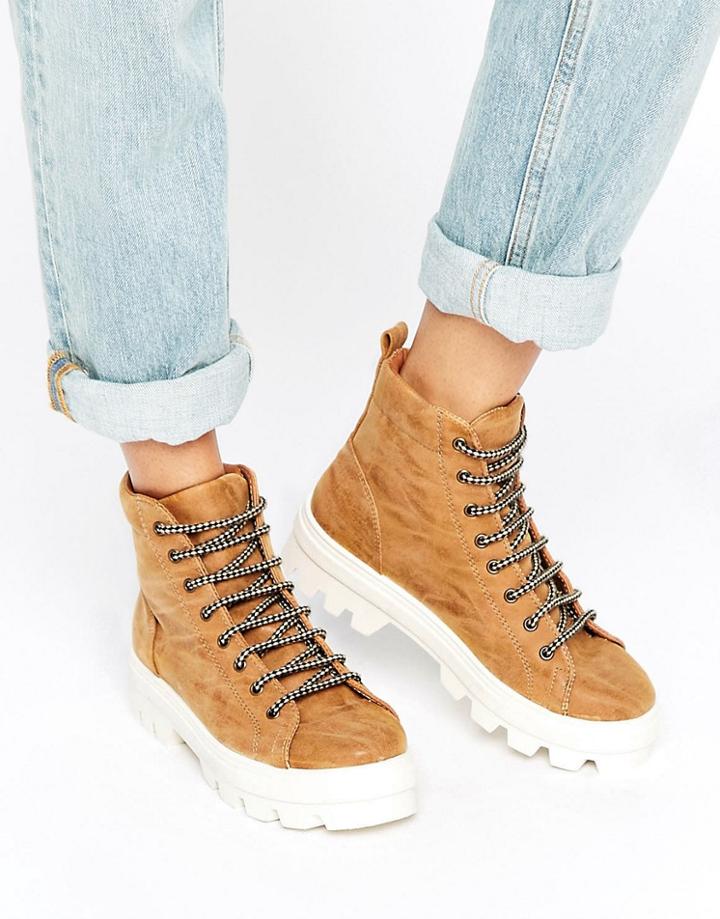 Asos Abbith Lace Up Boots - Beige