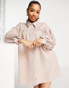 In The Style X Perrie Sian Button Through Shirt Dress In Taupe-neutral