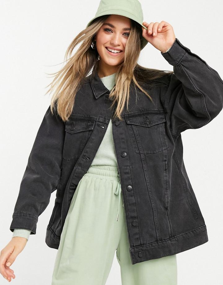 Monki Katrina Organic Cotton Oversized Denim Jacket In Washed Black