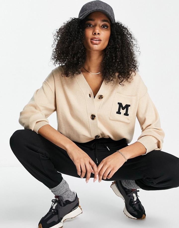 Mango Button Front Cardigan With M Initial In Camel-neutral