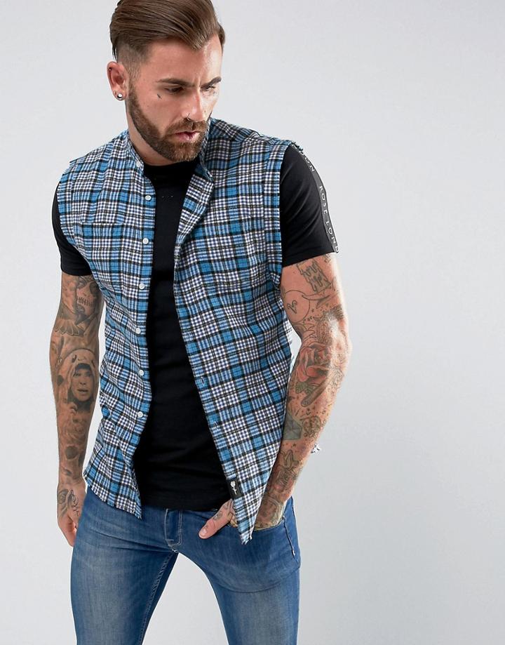 Rose London Sleeveless Check Shirt In Blue - Blue