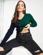 Daisy Street 90s Color Block Knitted Cardigan Navy And Green-multi