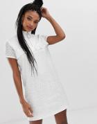 Daisy Street Shift Dress With Ring Pull And Ruffle Detail In Broderie - White
