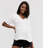 Asos Design Maternity V Neck Oversized In Textured Jersey In White
