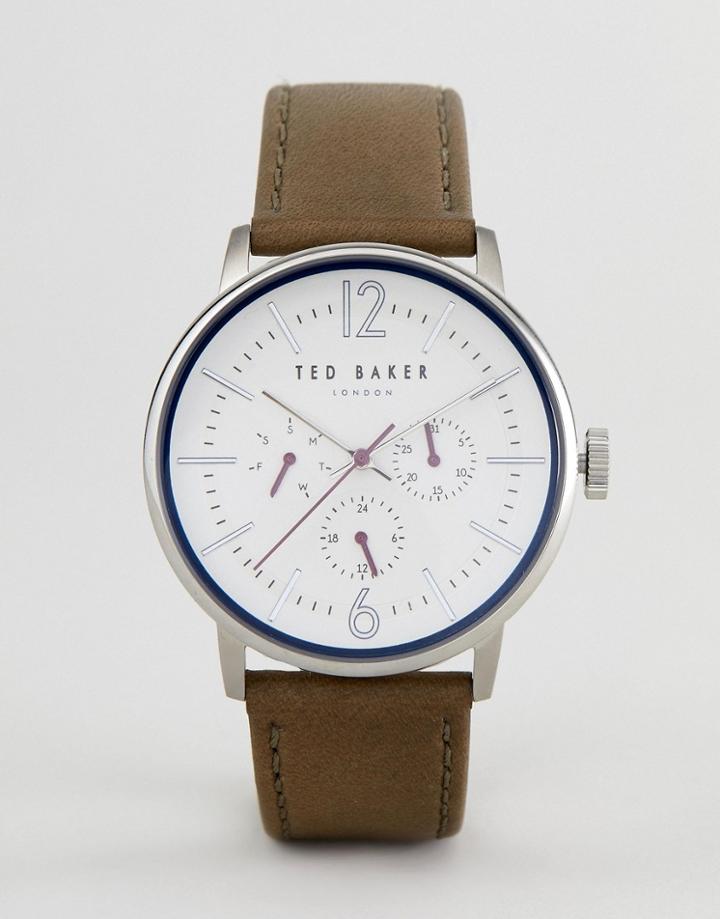Ted Baker Te15066004 Jason Chronograph Leather Watch In Olive 42mm - Brown