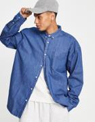 New Look Long Sleeve 90's Oversized Denim Shirt Mid Blue-blues