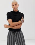 Asos Design Cropped Short Sleeve Roll Neck T-shirt In Black - Black
