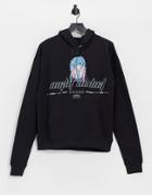 Night Addict Animated Chest Printed Hoodie In Black