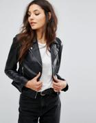 Pull & Bear Leather Biker Jacket - Black