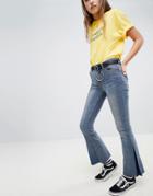 Daisy Street Flare Jeans With Belt - Blue