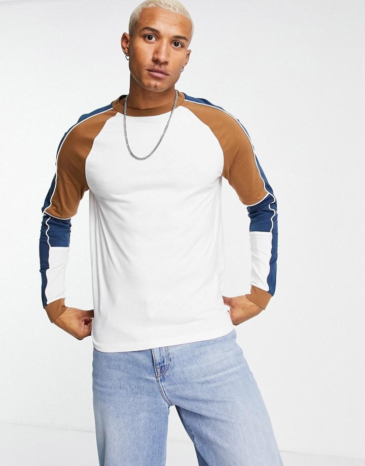 Asos Design Long Sleeve T-shirt With Color Block Sleeves-multi