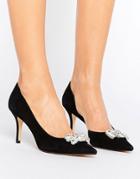 Dune Tia Suede Jewelled Court Shoe - Black