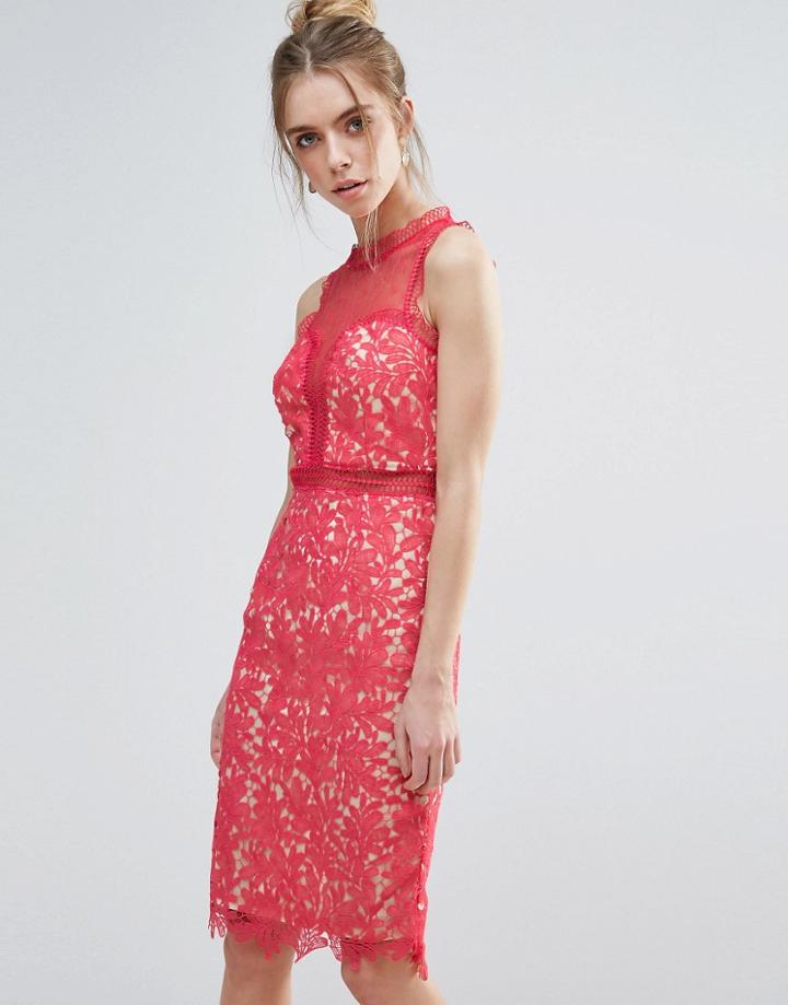 Little Mistress Crochet And Lace Bodycon Dress - Orange