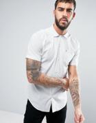 Farah Trebant Short Sleeve Shirt Stripe Print Revere Collar Slim Fit In Ecru - White