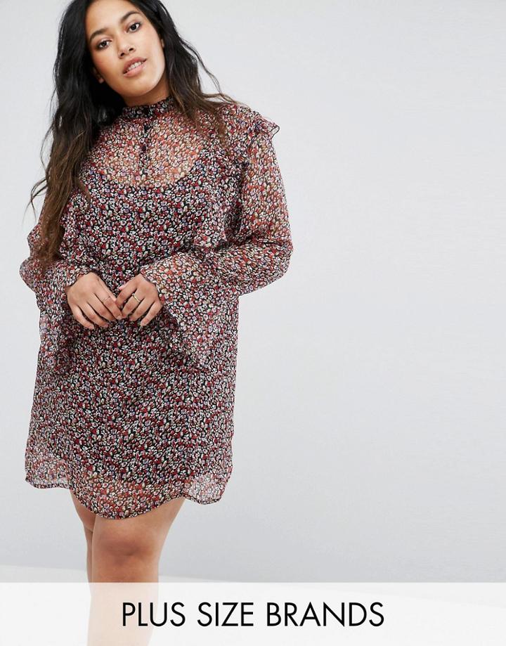 Rage Plus Sheer Frilled Dress With Slip - Multi