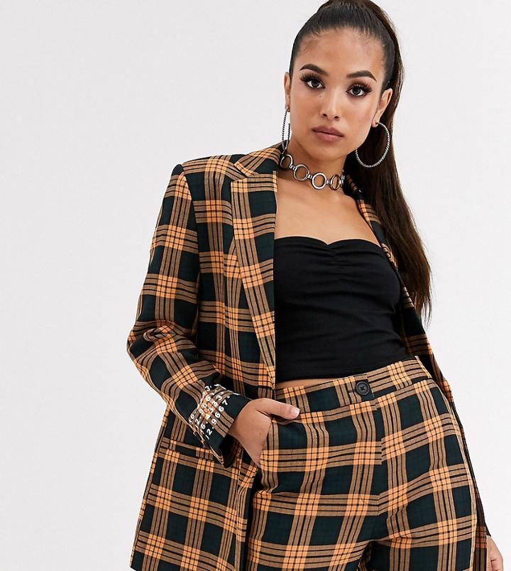 Collusion Petite Check Blazer With Print