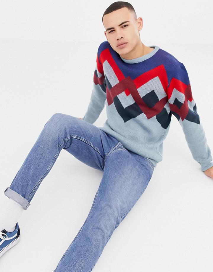 Bellfield Sweater With Zig Zag Jaquard In Blue - Blue