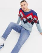 Bellfield Sweater With Zig Zag Jaquard In Blue - Blue