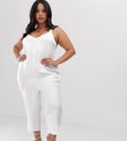 Asos Design Curve Lounge Soft Linen Look Jumpsuit - White