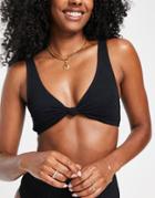 Topshop Crinkle Knot Front Bikini Top In Black