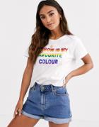 Daisy Street Cropped T-shirt With Rainbow Slogan-white