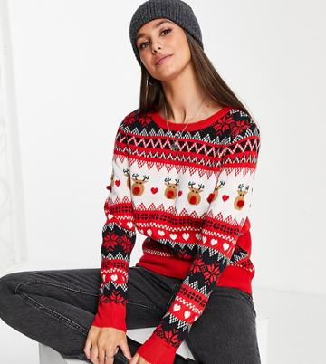 Brave Soul Tall Fairisle Christmas Reindeer Sweater-blues