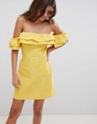 Asos Design Ruffle Off Shoulder Mini Sundress - Yellow