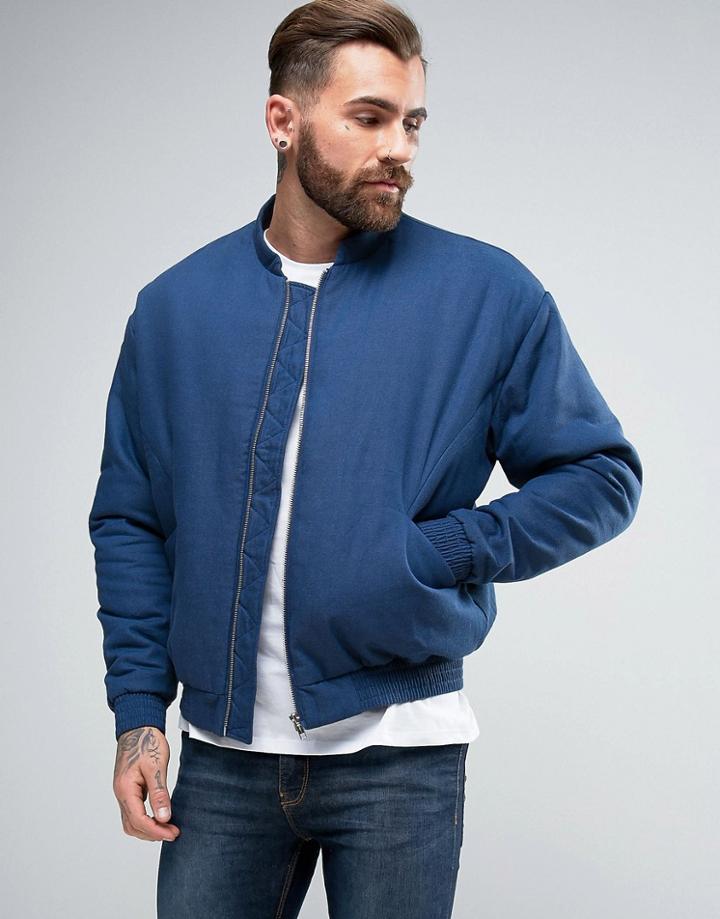 Asos Padded Bomber Jacket In Blue - Blue