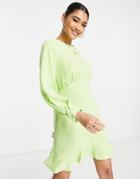 Closet London Textured Spot Mini Dress In Lime-green