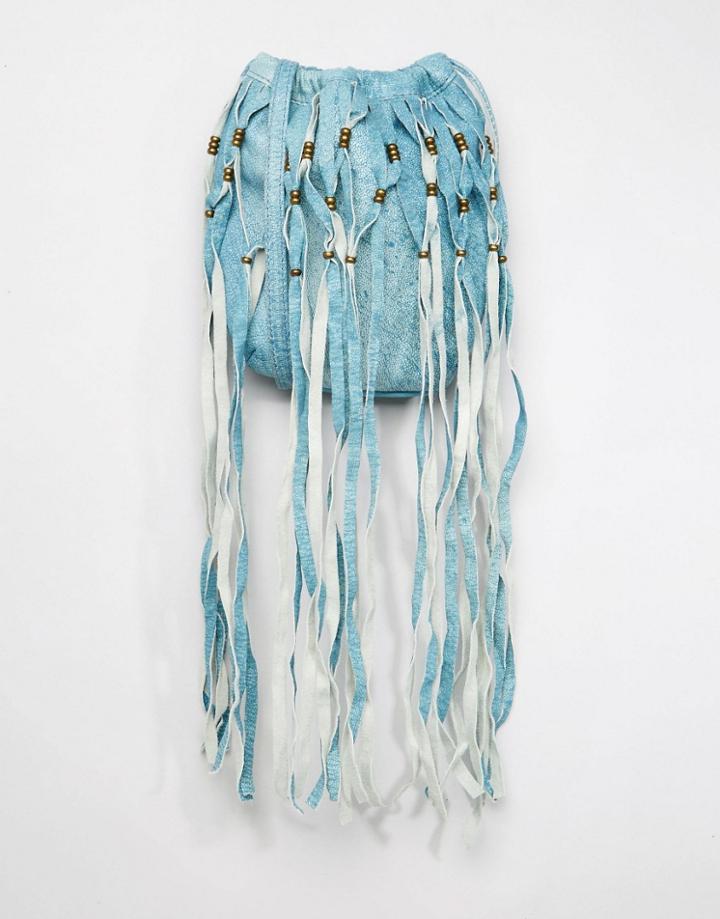 Cleobella Freya Extreme Tassel Party Pouch Bag - Blue