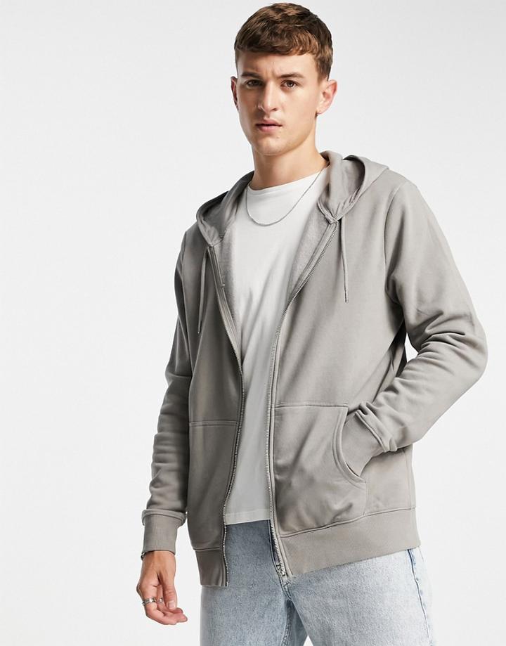 New Look Zip Through Hoodie In Light Gray-grey