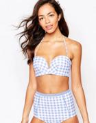 New Look Gingham Extreme Bikini Top - Blue