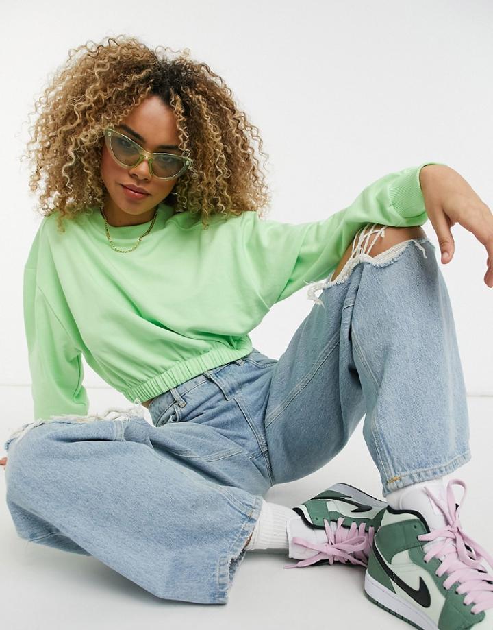 Asos Design Crop Sweatshirt With Fitted Hem And Seam Detail In Lime-green