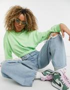 Asos Design Crop Sweatshirt With Fitted Hem And Seam Detail In Lime-green